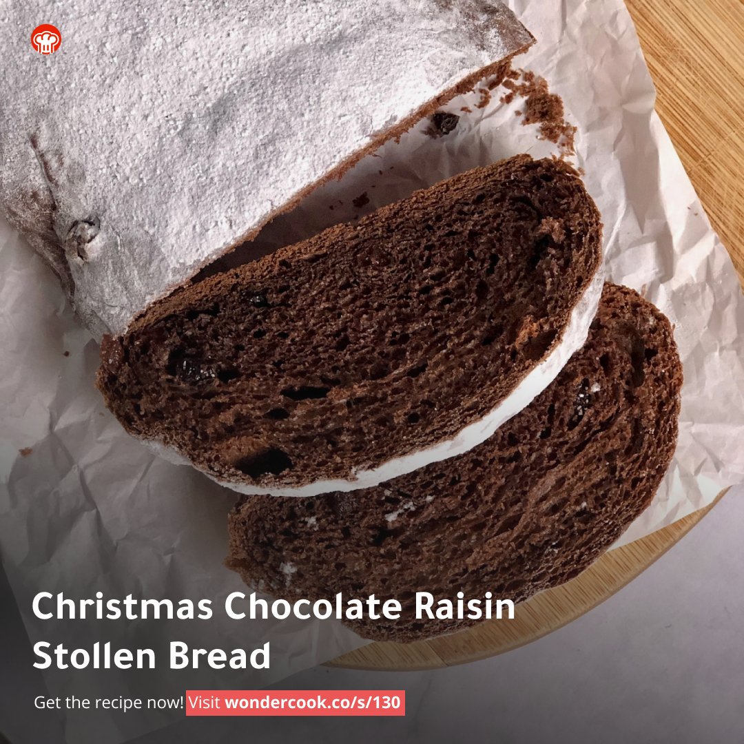 wondercookco's tweet image. A perfect way to celebrate Christmas is with this chocolate raisin stollen! It’s a great gift-giving idea and a fun snack to have😍

✨#ChristmasMenu : Christmas Chocolate Raisin Stollen Bread✨
Get the recipe now! Visit wondercook.co/s/130

 #christmasrecipe #stollenbread