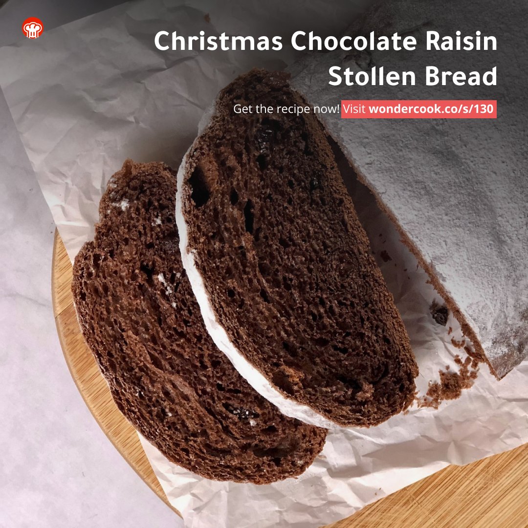 wondercookco's tweet image. A perfect way to celebrate Christmas is with this chocolate raisin stollen! It’s a great gift-giving idea and a fun snack to have😍

✨#ChristmasMenu : Christmas Chocolate Raisin Stollen Bread✨
Get the recipe now! Visit wondercook.co/s/130

 #christmasrecipe #stollenbread