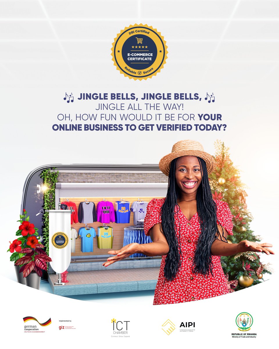 Keep your peace of mind during the festive season and shop online with ease with DBI trust seal certified E-Commerce platforms. 
Verify your favorite platform via clicking on the trust seal on their websites or finding them on certification.dbi.rw/public.

#TekanaTurizewe #TrustSeal