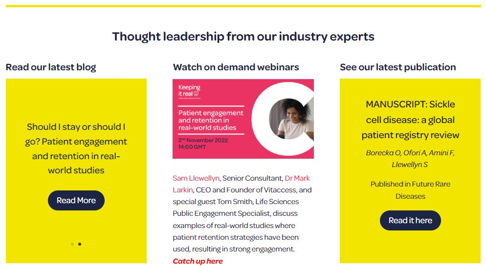 vitaccess's tweet photo. Visit our homepage for quick access to our latest publications, blog posts and webinars with thought leadership from our industry experts. https://t.co/aiW6be5nW0
#thoughtleadership #realworldstudies #realworldevidence #patientcenteredoutcomes #patientcentric #data https://t.co/EoRbLujk4x
