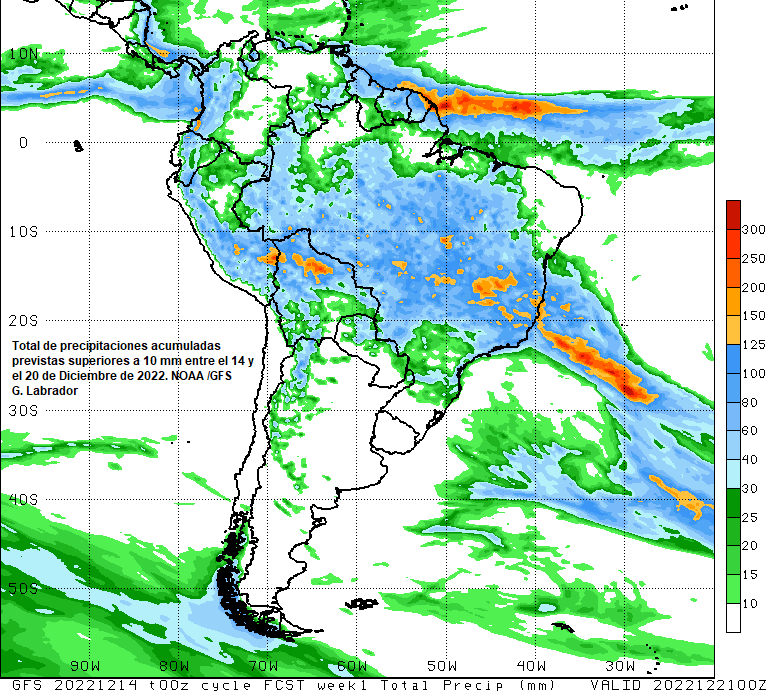 portalmeteo's tweet photo. #Lluvias #AméricadelSur #Sudamérica Mapas pronosticados del total de #precipitaciones acumuladas previstas superiores a 10 milímetros para 2 períodos consecutivos: del #Miércoles14 al #Martes20; y del 21 al #Martes27 de #Diciembre2022 #GFS @NOAA @GabrielMeteo @meteo_portal https://t.co/05Qs01X7Pu