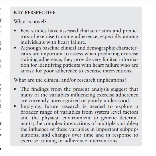 forsyth_faye's tweet image. #HF and #ExerciseAdherence paper from the #KitzmanGroup. Clinical and demographic factors sub-optimal predictors of adherence to an exercise programme. Time to ask the patient?