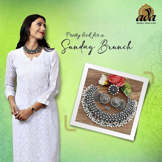 Make your Sunday brunch look more beautiful with
this solid white pure Georgette kurta set.
Its fabric is lightweight and comfortable to wear. #AdaChikan #Chikankari #Handicraft #HandMade #Handloom #Chanderi #ChanderiSilk #KurtaFabric #ChikanWork #LakhnaviAda #LakhnaviSuit