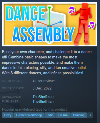 TShelfman's tweet photo. Have you left a review yet for Dance Assembly?👀

It helps out a lot with visibility!

Get the game here:
https://t.co/6wDPP4hzAj

#danceassembly #indiegaming #indiegame #gamedev https://t.co/Odb5lmaget