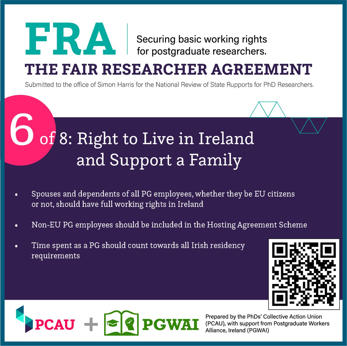 PWO_Gaeilge's tweet photo. Today we continue our series of informative threads on all the main sections of the Fair Postgraduate Researcher Agreement (FRA), starting with Employee Status. Today we are covering section 6, the Right to Live in Ireland and Support a Family

1/5 https://t.co/kmwKy0TuKA