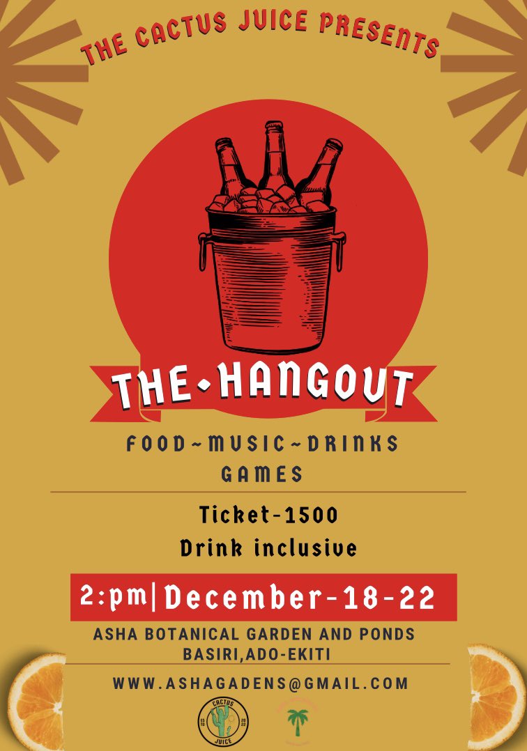 Come have fun and hangout at the cactus juice this weekend (Sunday) <a href="/Ashagardens/">Asha botanical garden and ponds</a> 🌴🌴🌴