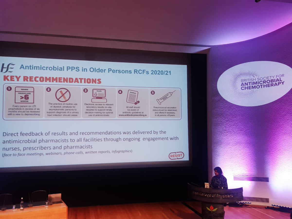 PatSheehan___'s tweet photo. Key Recommendations of PPS of Antimicrobial Use in HSE Older Person's RCFs in Ireland presented by @MalaShah11 at BSAC Winter Conference this morning 

@MalaShah11 @sarahmlfagan @PhilbinMarie https://t.co/geCXss3rC4