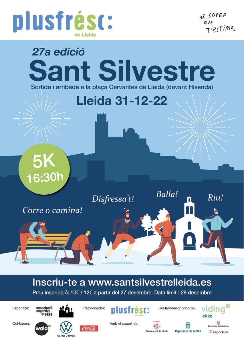 trailrunlleida's tweet photo. Despedeix l’any corrent la #santsilvestrelleida en un circuit de 5k molt molt rápit
Apte per tothom.
Sortida a les 16:30h.

https://t.co/jm6m8tLTCC

@Plusfresc @ekkelleida @esports_lleida 

#running #runner #lleida #santsilvestre #sansilvestre #atletismo https://t.co/KbzWsvF9X3