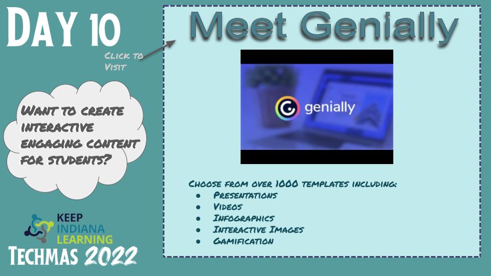 KeepINLearning's tweet image. Students &amp;amp; teachers alike can use @genially to bring content to life! auth.genial.ly/login  #KINLTechmas #KeepINLearning #KeepIndianaMerry docs.google.com/presentation/d…