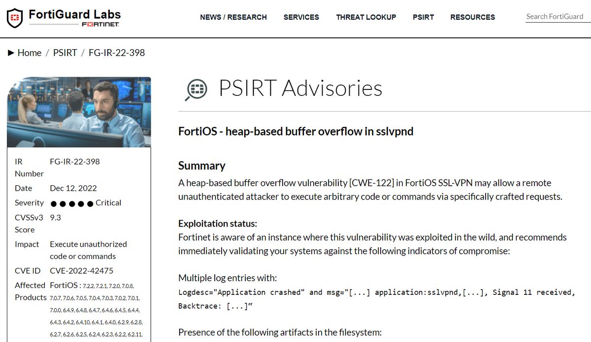DubexDIRT's tweet photo. 1/ Warning! 
Attackers are reportedly actively exploiting critical 0-day vulnerabilities in FortiGate appliances with SSLVPN (CVE-2022-42475) and Citrix ADC/Gateway (CVE-2022-27518).

Vulnerabilities like these has previously led to serious breaches so it is urgent to patch now! https://t.co/7McLb4HJYf