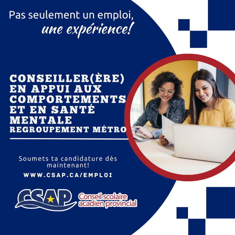 CSAP_Officiel's tweet photo. Pas seulement un emploi, une expérience! 💥

Nous sommes à la recherche d’un(e) conseiller(ère) en appui aux comportements et en santé mentale terme pour le regroupement métro  pour combler notre équipe! 👥

#Emploienfrançais #CSAP #Acadie #Expérience

Postuler ou partager 👇