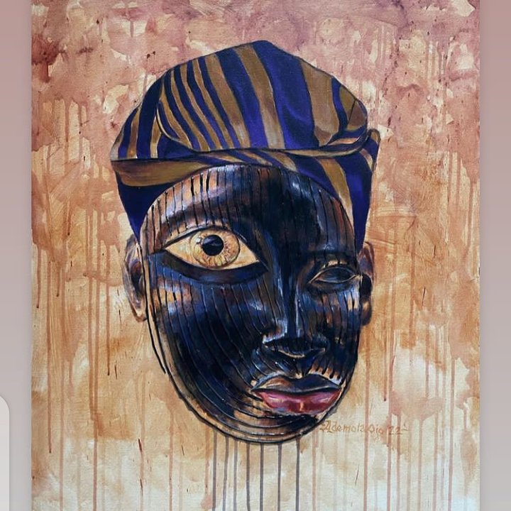 Title: Ojú Ti Là
Size 18 x 24 inches
Medium: Acrylic on canvas 
Year: 2022

‘Oju ti la’ concept refers to Yoruba indigenous system of civilization.
#TweetOfTheDay #ArtistOnTwitter #NFTsCommunity