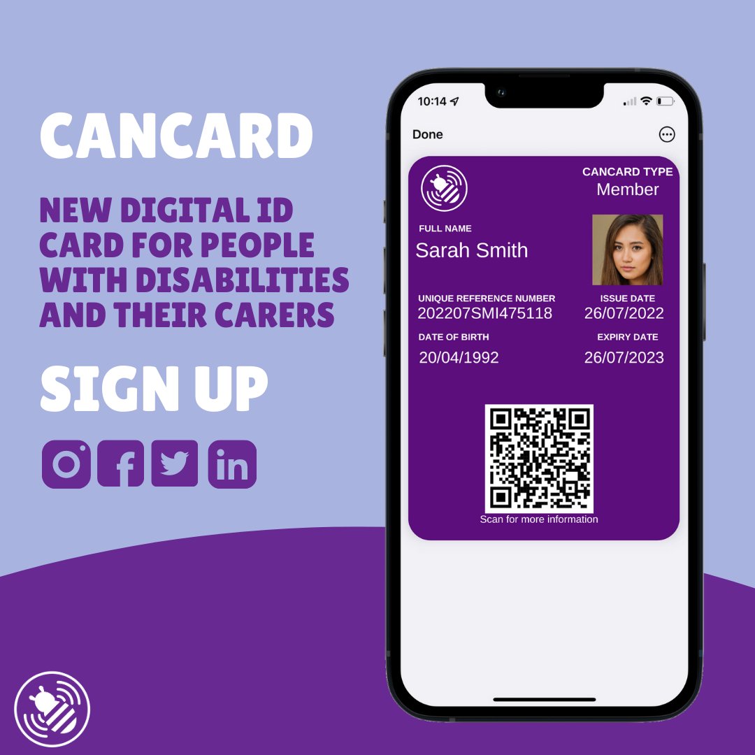 #Cancard is created with both individuals with disabilties and their #Carers in mind. Click the link below to #SignUp to be amongst the first to access our new #DigitalID helping to increase #Accessibility. beeaccessible.co.uk