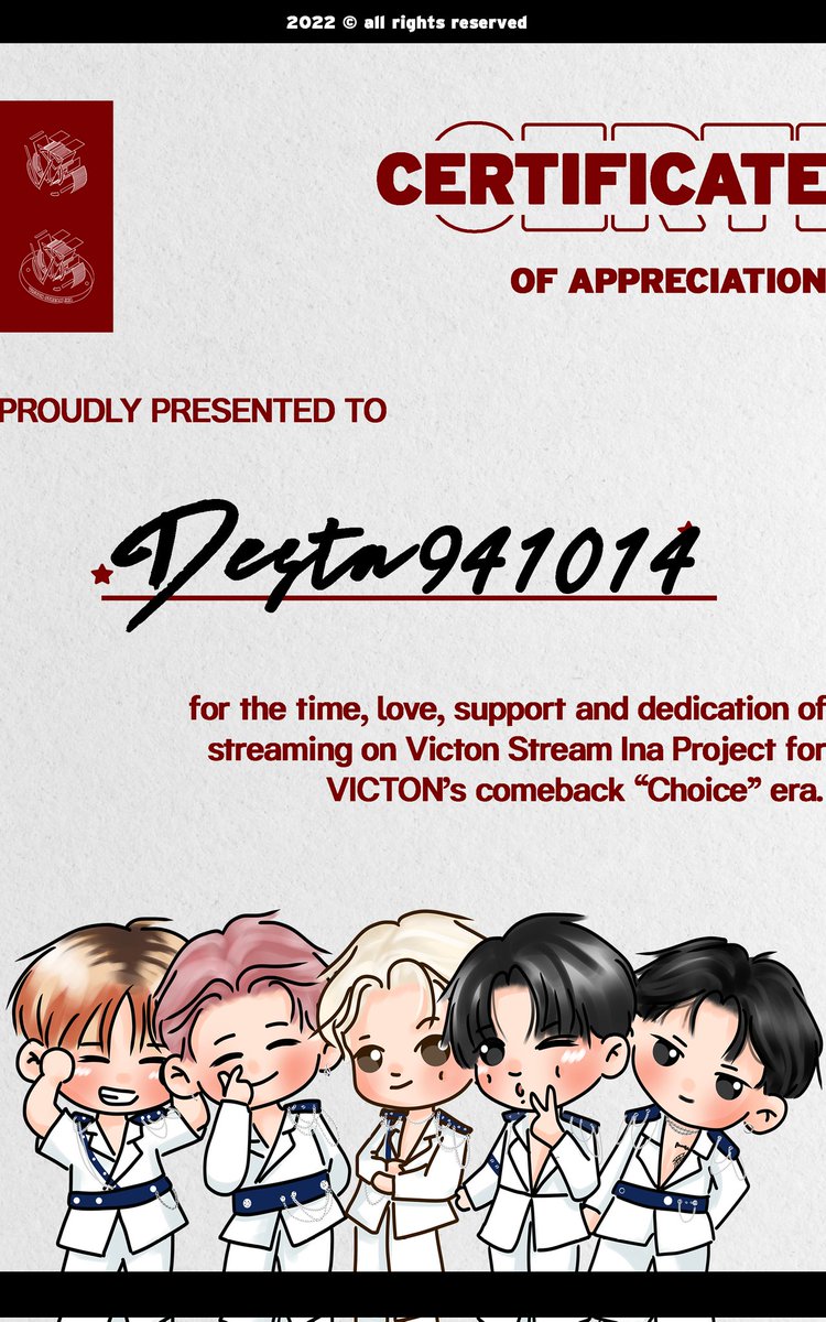 victonstreamina's tweet photo. 💙CERTIFICATE💛

Hi, our genie streaming team for choice comeback! Thank you so much for joining our streaming team. Here is your certificate 😊
See you on the next comeback 💙💛
@AliceSikie @azalealice @deoraemi @DeSta941014 https://t.co/Ksvv1n7y8s