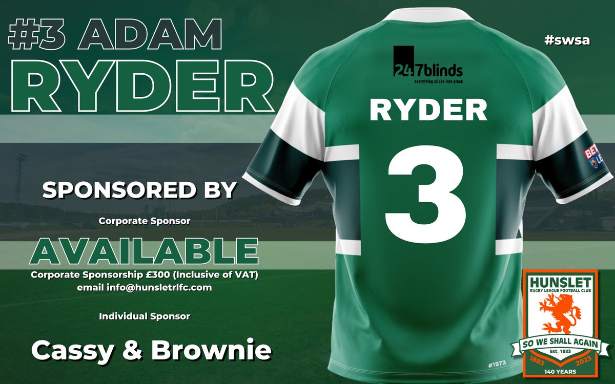 New signing Adam Ryder will wear the number 3️⃣ shirt 💪

The powerhouse centre will be looking for a big season following his move to the South Leeds Stadium 👊 

Corporate player sponsorship is still available, to sponsor <a href="/theadam_ryder/">Adam Ryder</a> email info@hunsletrlfc.com 👍 

#swsa