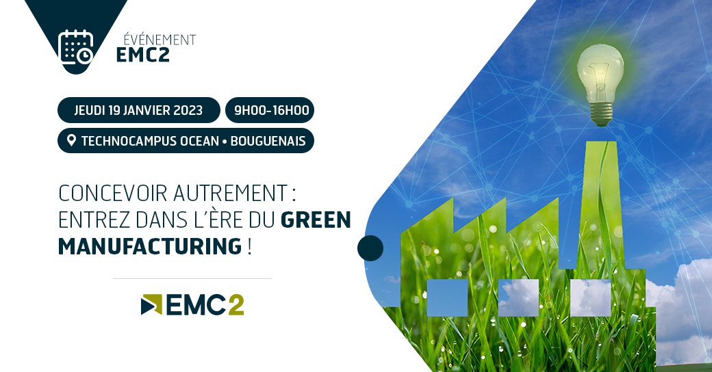 📢 [SAVE THE DATE] Concevoir autrement : entrez dans l'ère du #Green #Manufacturing !
#PME et petites #ETI manufacturières : découvrez l'accompagnement et les #financements possibles.
📆 19 JAN 2023 9h-16h au Technocampus Ocean à Bouguenais
👉 pole-emc2.fr/event/concevoi…