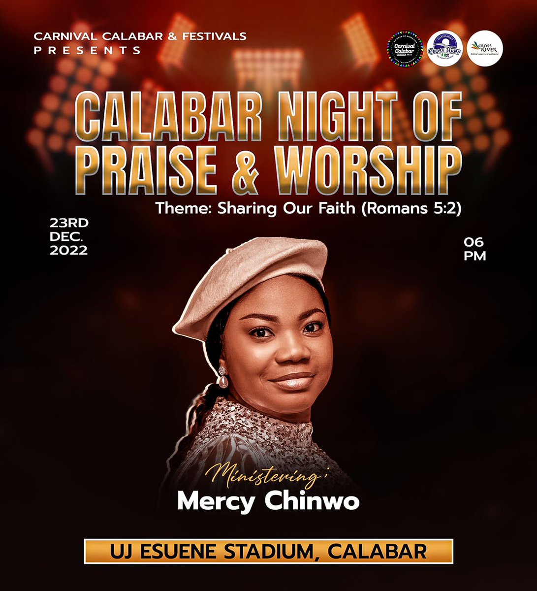 mkparawaituroad's tweet photo. SPOTLIGHT ON ARTISTES FOR CALABAR NIGHT OF PRAISE & WORSHIP CONCERT: MERCY CHINWO
Mercy Chinwo is a Nigerian Gospel singer-songwriter, actress, and comedian.
#CarnivalCalabar
#CalabarNightOfPraiseAndWorship
#CalabarFestival2022
#OnlyInCrossRiver https://t.co/IvMnZVUtGs