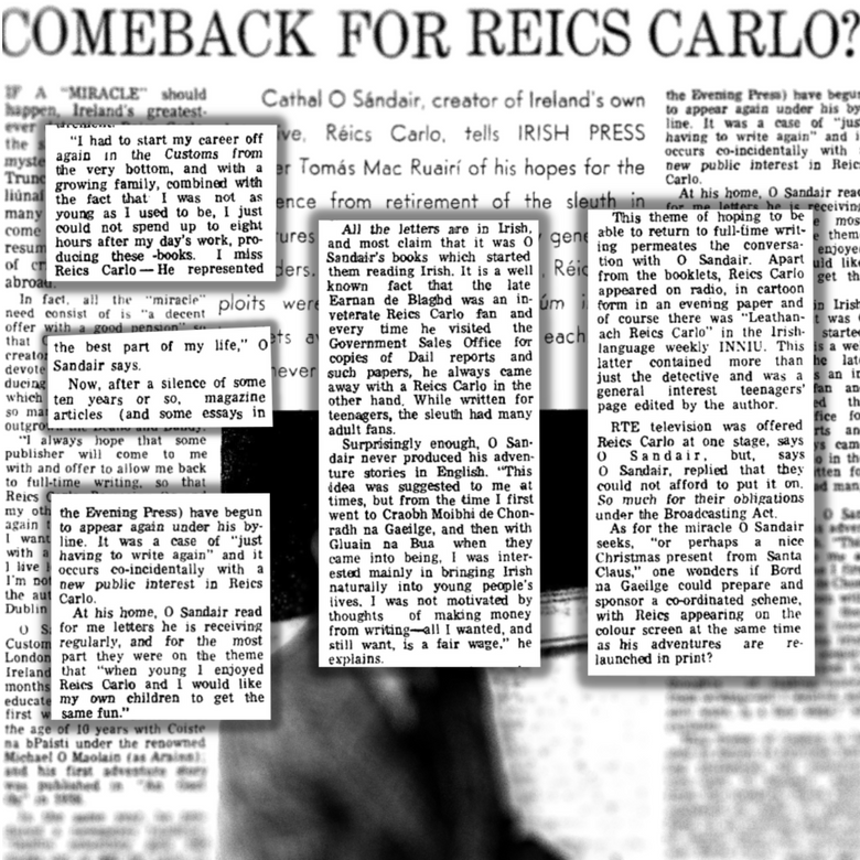 COSandair2022's tweet photo. In 1976 labhair Ó Sándair le Scéala Éireann faoin dóchas a bhí aige filleadh ar an ngairm ba ghaire dá chroí. | In 1976 Ó Sándair spoke to the Irish Press about his hope of returning to the work closest to his heart.
#cathalosandair2022 #gaeilge #reicscarlo #comoradh https://t.co/vfHmKEPhh5