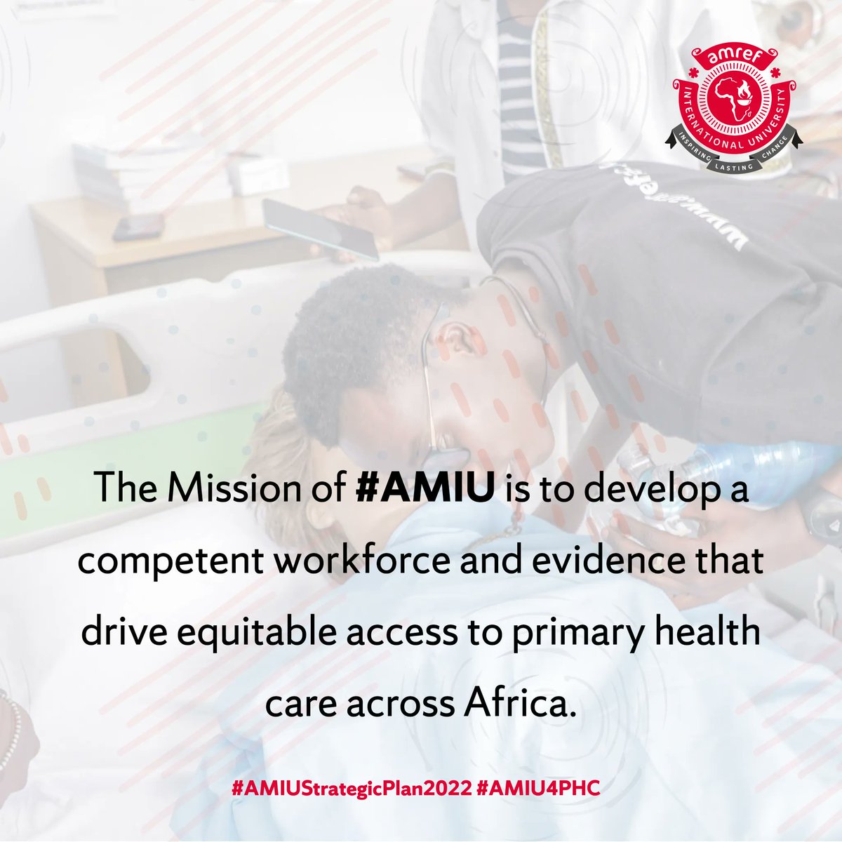 The Mission of @AmrefUniversity is to develop a competent workforce that drive #equitableaccess to #primaryhealthcare across #Africa.
#AMIUStrategicPlan2022
#AMIU4PHC

Learn more at buff.ly/3uRBdmO
Contact: +254 741 743 871