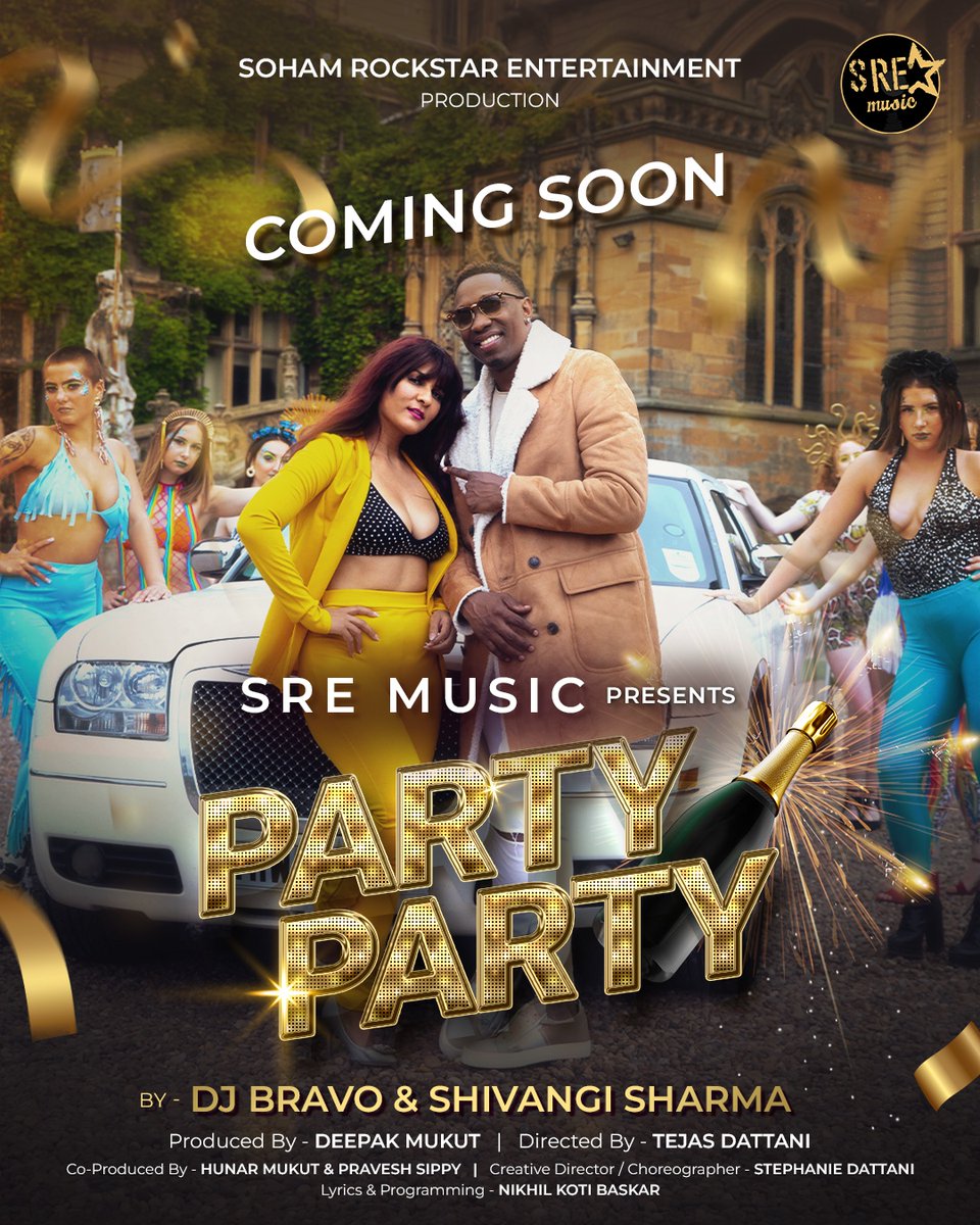 SohamRockstrEnt's tweet photo. @deepakmukut is here with the anthem song for this party season! @sre_music presents an exciting track that is sure to ablaze your party mood!

Presenting to you @DJBravo47 and @iam_Shivangi’s first look in #PartyParty, coming soon!

@SohamRockstrEnt @hunarmukut @sohammukut123 https://t.co/DUi5ZQrIKG