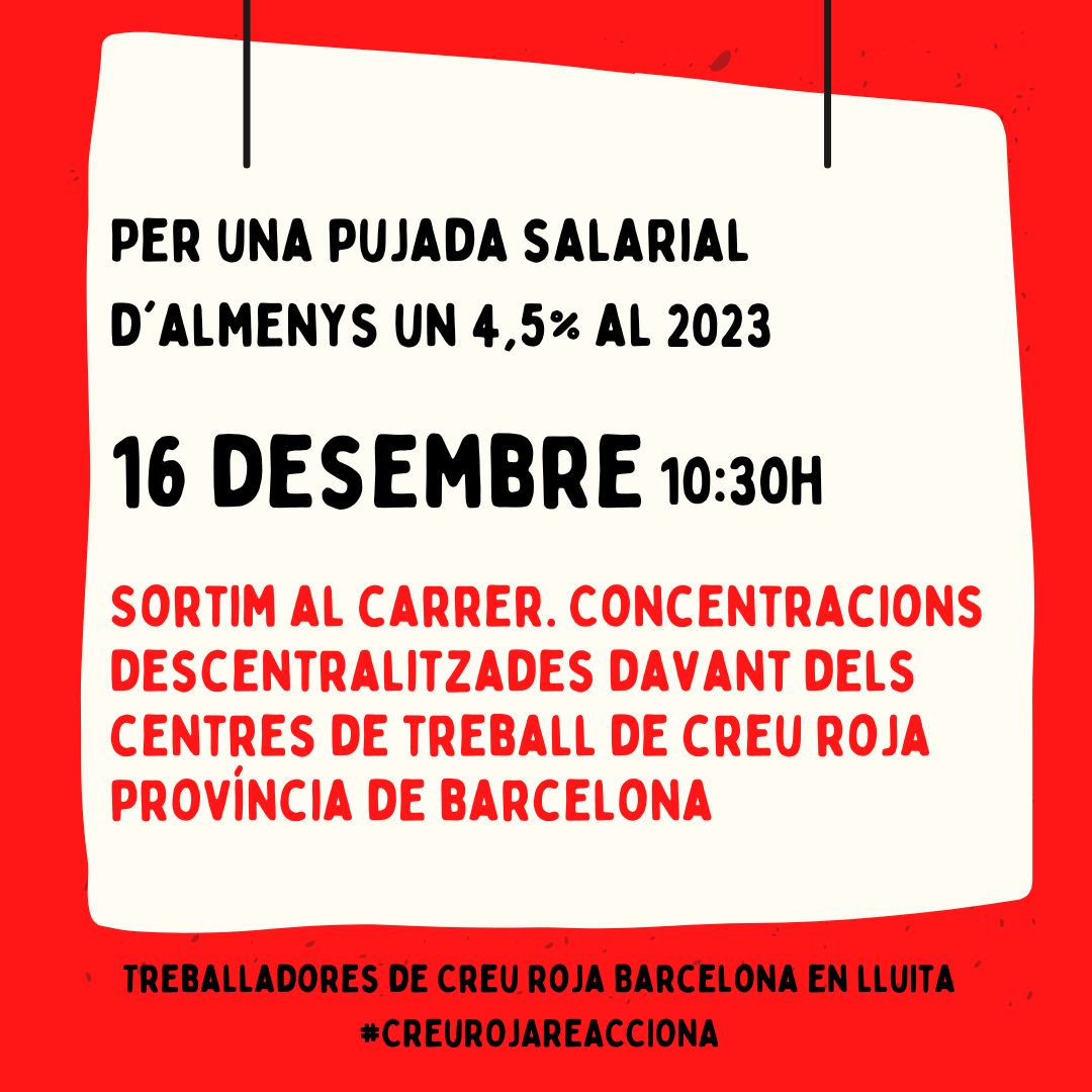 CRBenlluita's tweet photo. Demanem un salari digne, responsable i just amb una pujada salarial d’almenys un 4,5% que mínim no ens faci empobrir encara més. Demanen sentir-nos valorades i valorats, demanem que Creu Roja “REACCIONI” també per les seves persones empleades. #pujadasalarial https://t.co/tuqxYVnoZC