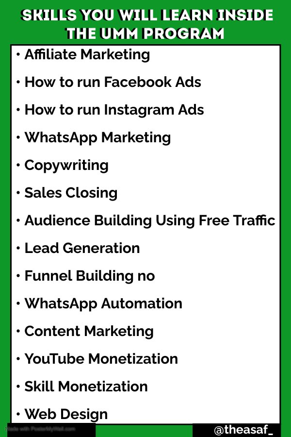 theasaf_'s tweet photo. When you pay for the UMM program on @digitstem . You're not just learning Affiliate Marketing.

Here's the list High Income Skill You're Paying For. https://t.co/G2CVoXOkEq