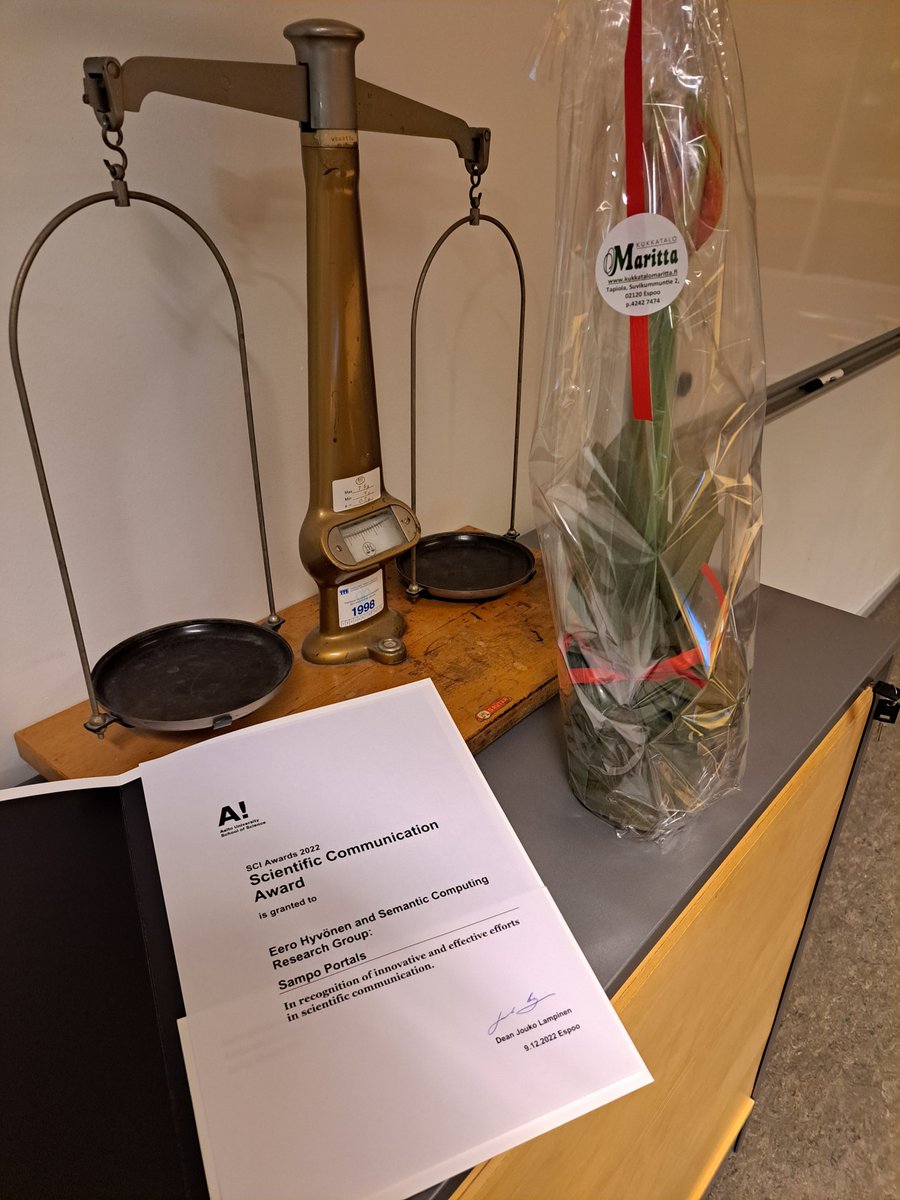 Semantic Computing Research Group (@secoresearch) on Twitter photo Work on ”Sampo portals” got the Scientific Communications Award of Aalto University, School of Science
20 Sampos in 20 years developed in <a href="/AaltoUniversity/">Aalto University</a> and University of Helsinki:
seco.cs.aalto.fi/applications/s…
HelsinkiDH #@HelsinkiDH <a href="/CSAalto/">Computer Science</a> <a href="/helsinkiuni/">University of Helsinki</a> <a href="/SocSciHelsinki/">Faculty of Social Sciences, HelsinkiUni</a> Work on ”Sampo portals” got the Scientific Communications Award of Aalto University, School of Science
20 Sampos in 20 years developed in <a href="/AaltoUniversity/">Aalto University</a> and University of Helsinki:
seco.cs.aalto.fi/applications/s…
HelsinkiDH #@HelsinkiDH <a href="/CSAalto/">Computer Science</a> <a href="/helsinkiuni/">University of Helsinki</a> <a href="/SocSciHelsinki/">Faculty of Social Sciences, HelsinkiUni</a>