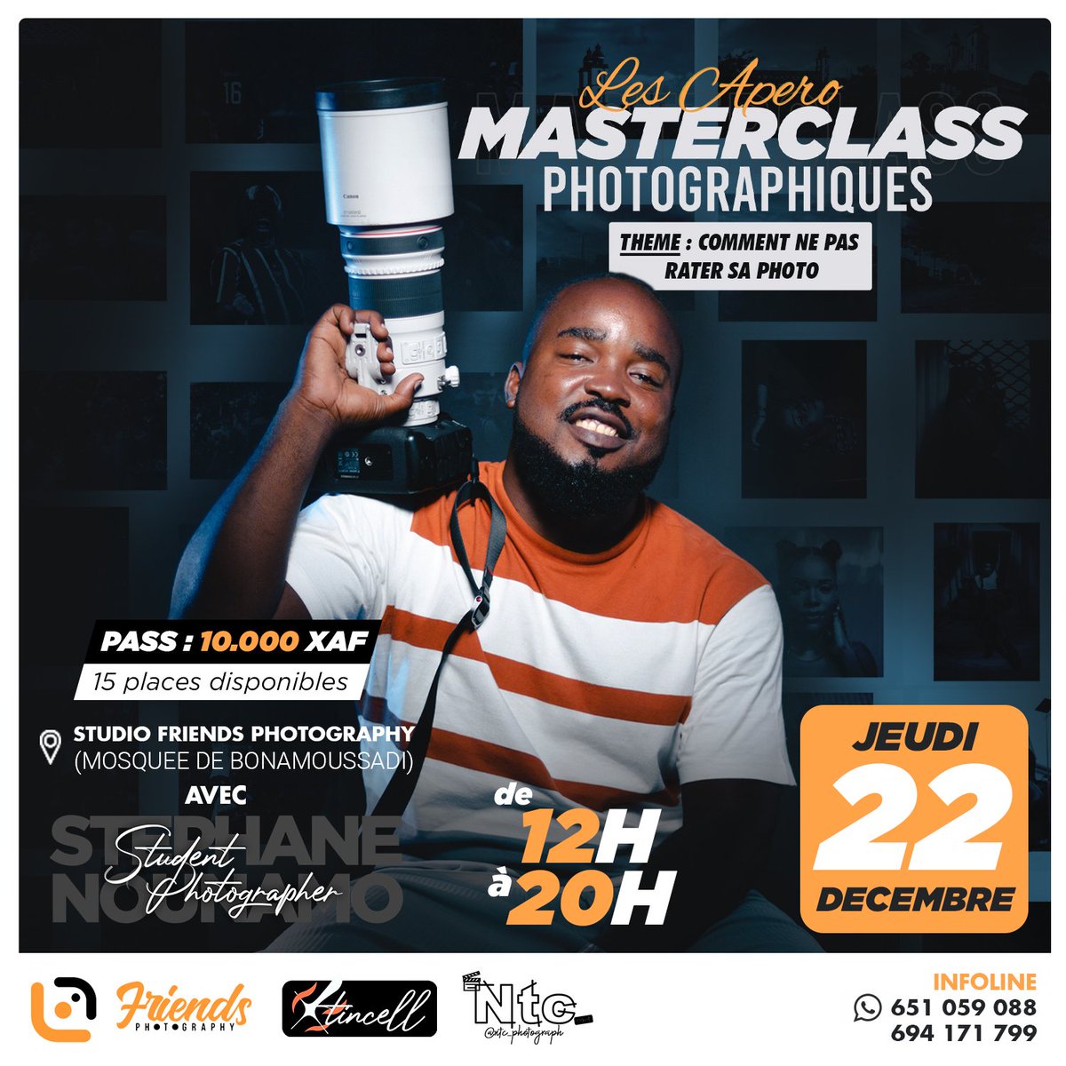 StephaneNounamo's tweet photo. Les amateurs et passionnés de photographie, Notez ce rendez-vous.
On se retrouve en studio autour d'un verre pour 8h de formation, d'échange et de partage autour de ce bel art. 
Téléphone et Camera pro tant que ca filme, vous êtes la bienvenue.

#LiveInArt ❤️📸
#AperoMasterclass https://t.co/iWzApGBJah