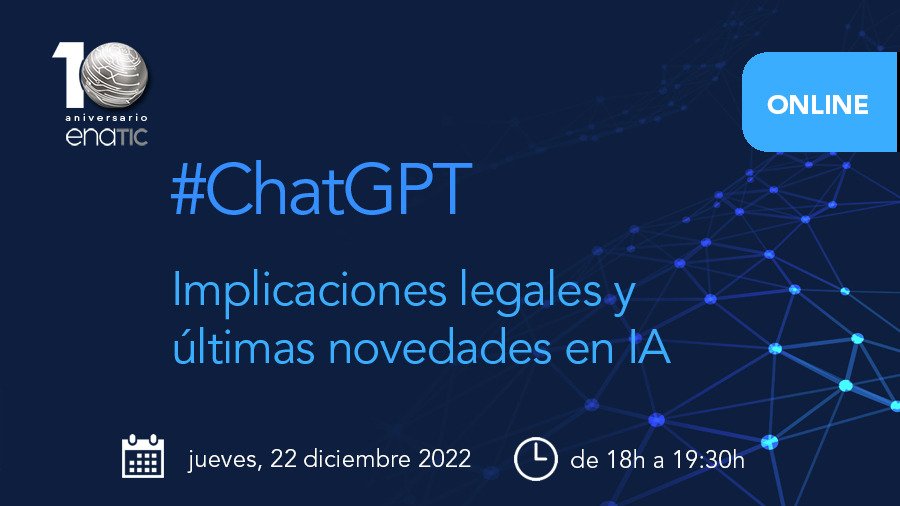 🔴#ULTIMAHORA
✅️ Webinar urgente sobre 
#ChatGPT: Implicaciones legales y últimas novedades en #IA
Con los mejores ponentes y contenidos para analizar su impacto en el Sector Legal y en el Derecho
Apúntaleto:
🗓 Jueves 22/12 18h x Zoom
#StayTuned #GiraENATIC #NoTeLoPuedesPerder