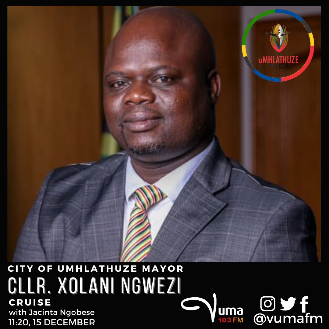 VumaFM's tweet photo. Tune in to the #Cruise tomorrow as we will be joined by the City of Umhlathuze Mayor, Cllr. Xolani Ngwezi talking about 100 Days in office.

@UmhlathuzeM 

#Cruise #VumaFM https://t.co/StJJwsl7Kl