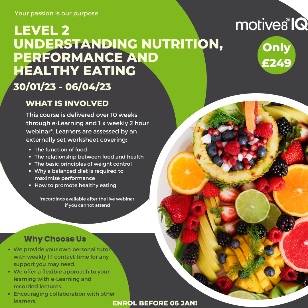 Day 3 of our 5 Day of Fitness Offers!

Did you know that we have our very own training branch of motive8? 
Why not join us for an industry-recognised qualification, and learn about nutrition, performance and healthy eating! No previous experience is necessary. Enrol now - DM us!