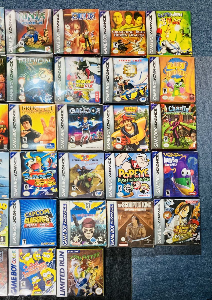 海外版GBアドバンス（一部ゲームボーイもあり）当時から集めてましたが、最近当時買えてなかったのを少しですが補完できたので箱説付きのを並べてみた👍
まだまだ欲しいソフトはありますが今のコレクションの質、量ともに満足しております🥰
ビバ😆海外版‼️
#北米版
#欧州版
#GBA
#レアソフト