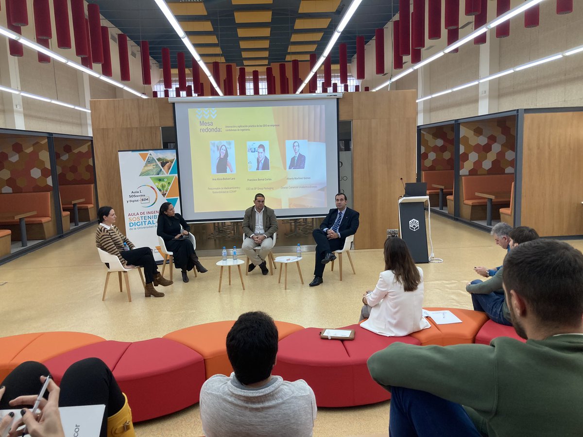 nosolosoftware's tweet photo. Muy interesante la mesa redonda en las jornadas de #sostenibilidad y #ods #bcorp con @fundecoruco @Covap #axius @SPGrouppack @UniElectrica experiencias reales. https://t.co/tWVssM0J4A