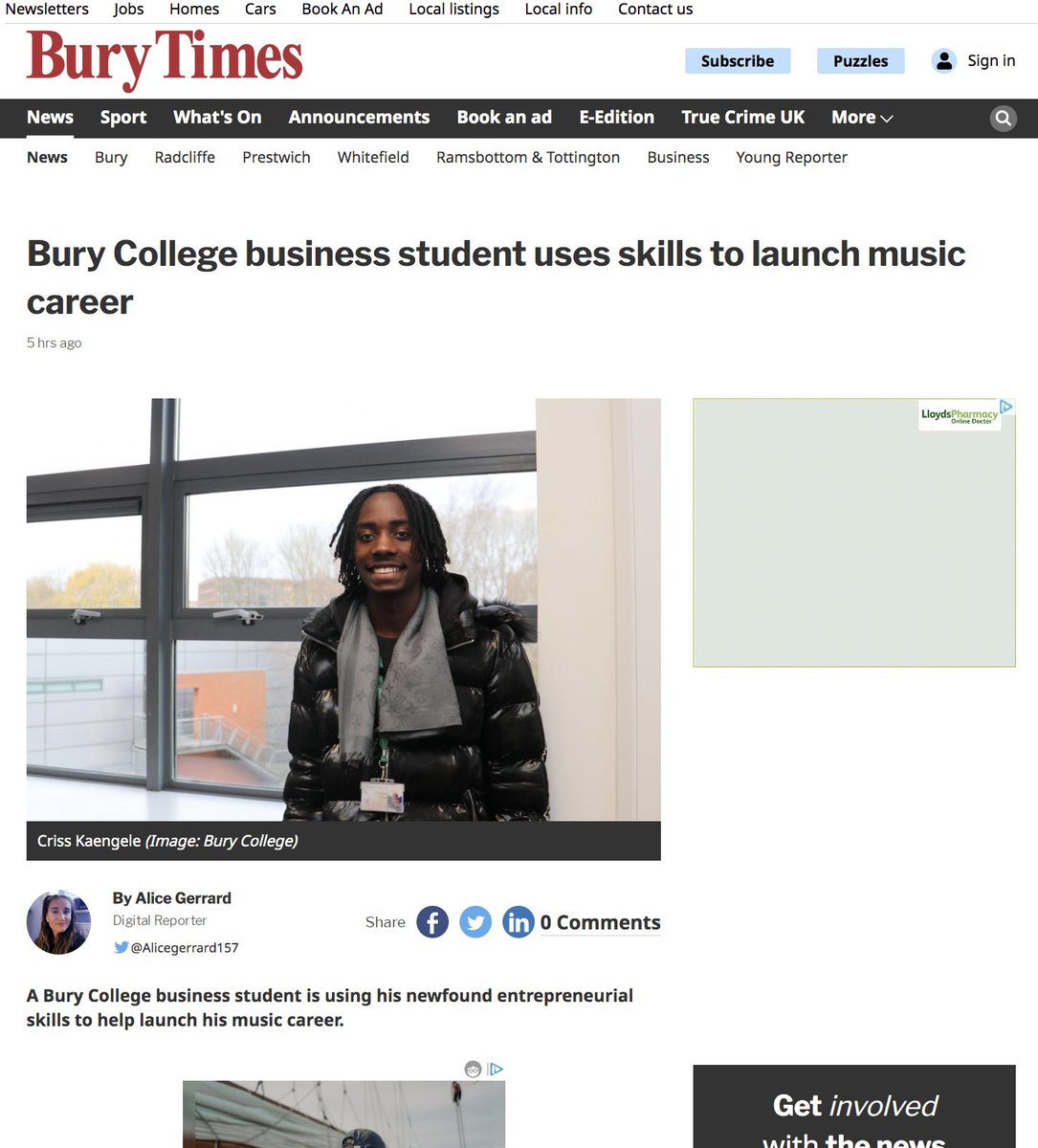 A tremendous honour. Bury Times, thank you for featuring <a href="/cdr1zzy/">sub2clapzii</a>. 

More information is available via the link in my bio.

<a href="/BuryTimes/">Bury Times</a> <a href="/_BuryCollege_/">Business Solutions</a>