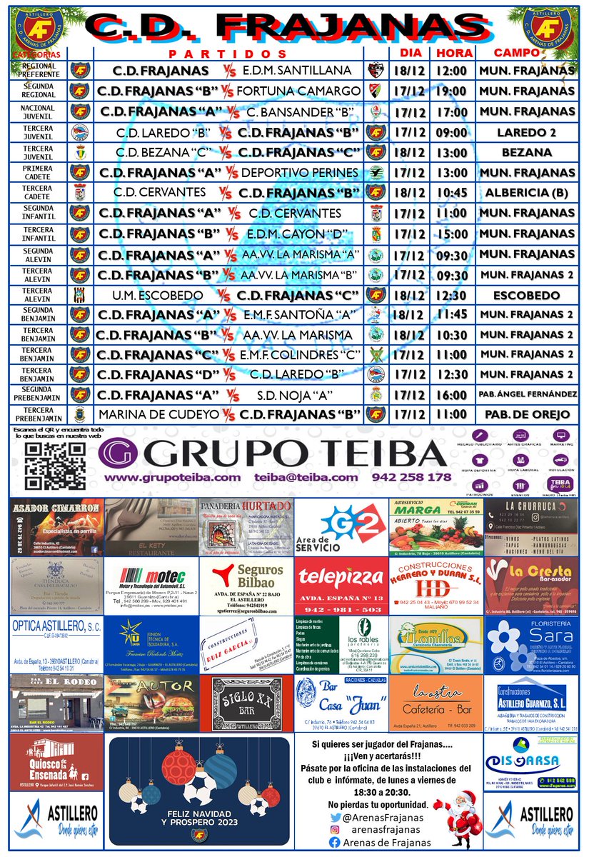 ArenasFrajanas's tweet photo. 📢PARTIDOS DEL FIN DE SEMANA📢

📅 17-18 DE DICIEMBRE

🎉Feliz Navidad a todos🎄

#VAMOSFRAJANAS ❤️🖤 https://t.co/NnPZHG5wL7
