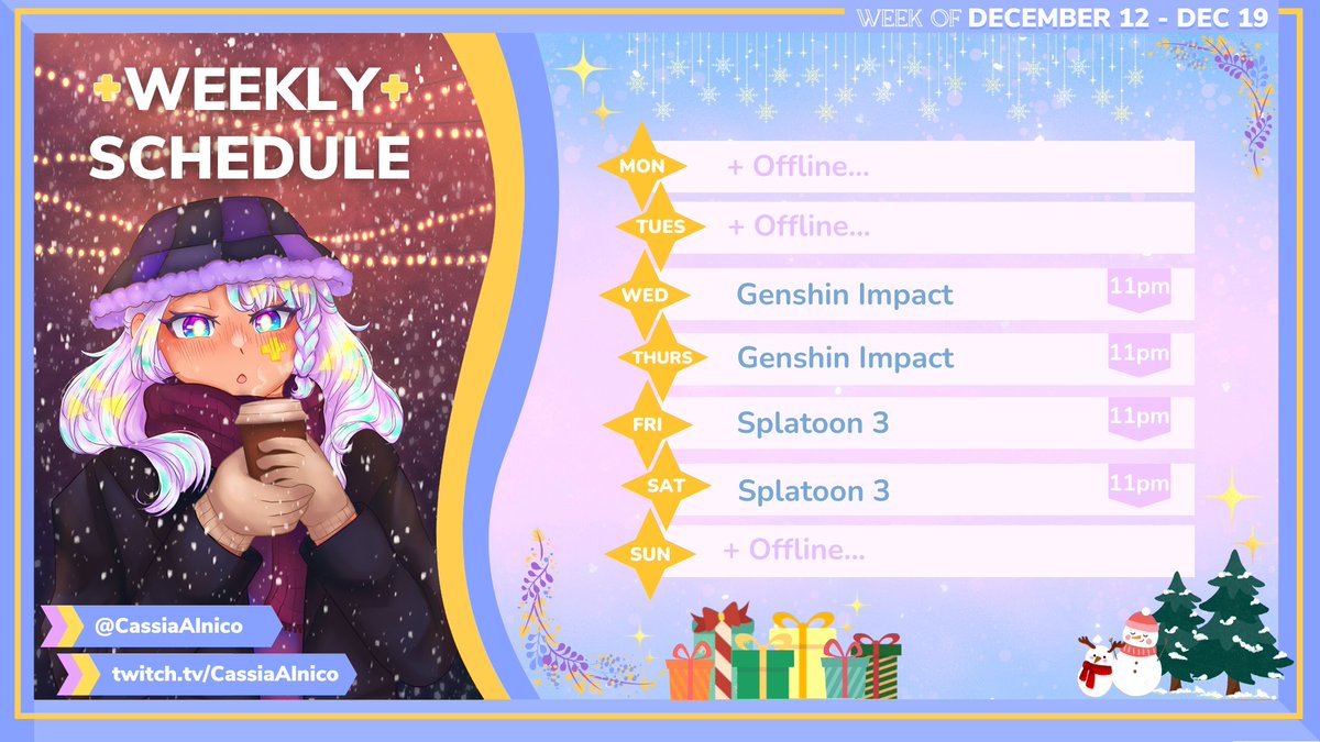 CassiaAlnico's tweet photo. ➕December is already here and I'm not ready LOL But I'm so glad to finally be able to relax and play games!! Get ready for some epic Wanderer pulls and chill splat hours~
🧲Tags
Live: #CassiaAlLive
Art: #PlusCassia
Twitch: https://t.co/4zIqHIztb0
#VtuberUprising #ENVtuber https://t.co/N7zFlGSCQv