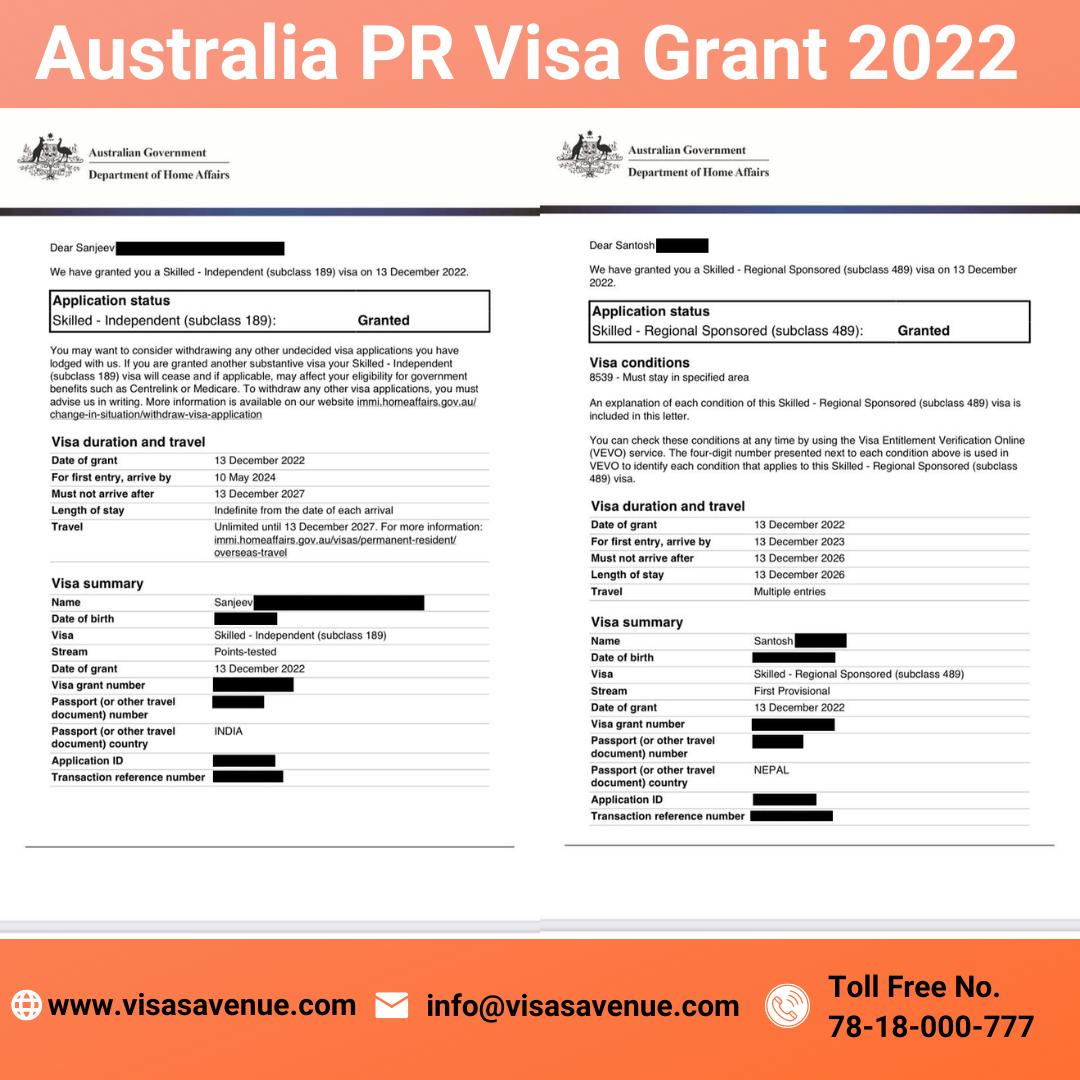 **Exciting December**

Team Visas Avenue Received 2 Client Visa approvals on 13th December 2022

A big congratulation to both VA client who have received approvals on their Australia visa application.

#australiavisagrant #australiapr #australianimmigration #australiapr
