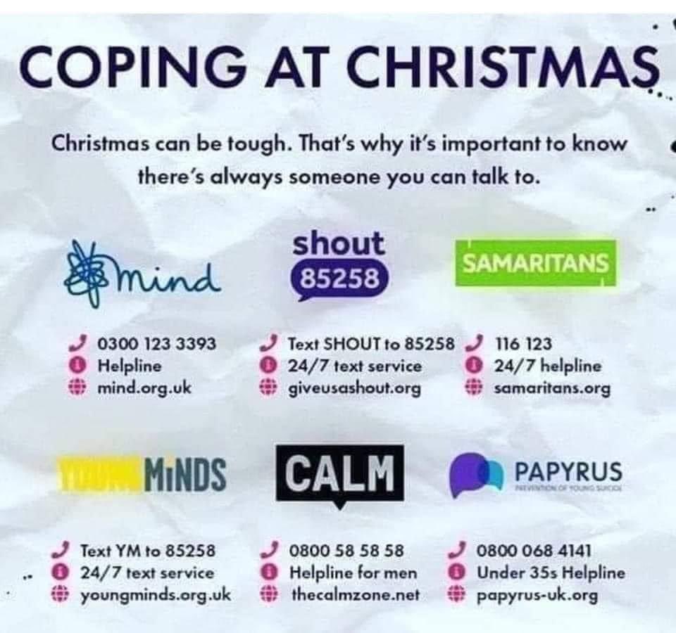 If you are struggling over the Christmas period, there is always someone to talk to. You are not alone, please just pick up the phone.