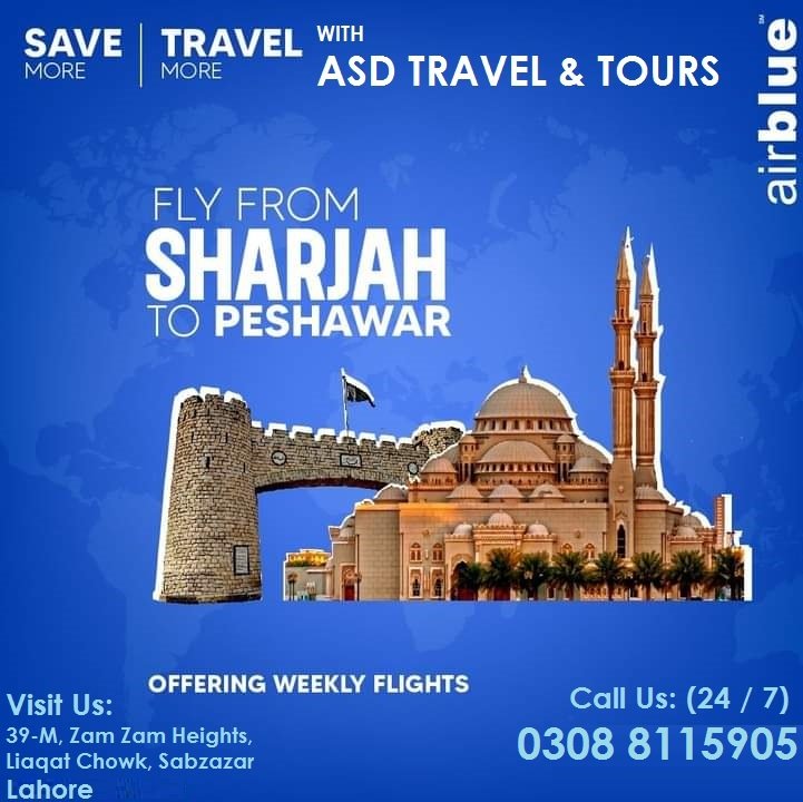 Fly from
#SHARJAH
TO #PESHAWAR

for #AirlineReservation & #airlinebookings :
Yasir Islam - 0308 8115905 (24 / 7)

#AirlineTicketing  #AirlineTickets #airlinesnews #sharjahtourism #pakistaninternationalairlines #airplane #saudiairlines #airtraffic #airblue #emirates #newyear2023