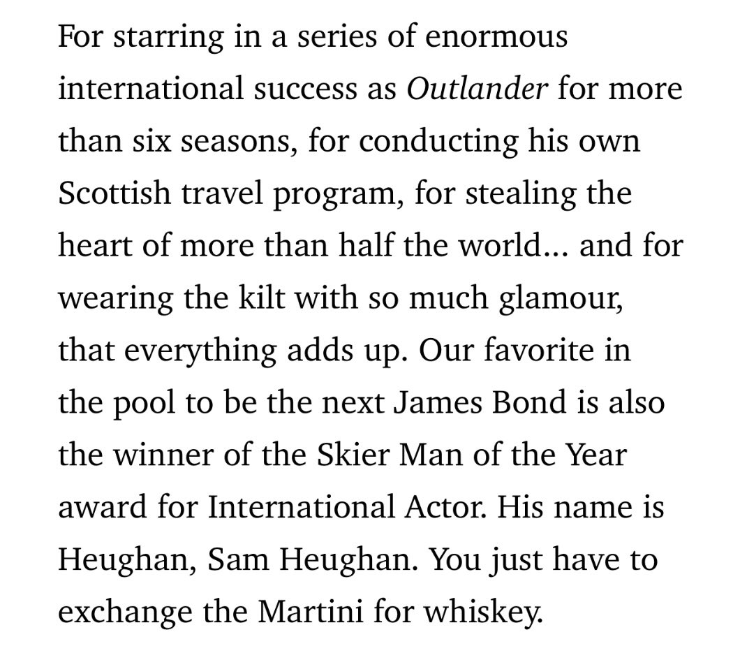 🏆<a href="/SamHeughan/">Sam Heughan</a> is the winner of <a href="/EsquireEs/">Esquire España</a> 
Men of the Year 2022 Award for International Actor! 

esquire.com/es/revista-esq…