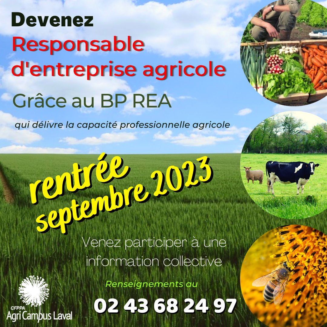 <a href="/CfppaLaval/">CFPPA AgriCampus Laval</a> BP responsable entreprise #agricole. Prochaine information collective Lundi 16 janvier 2023