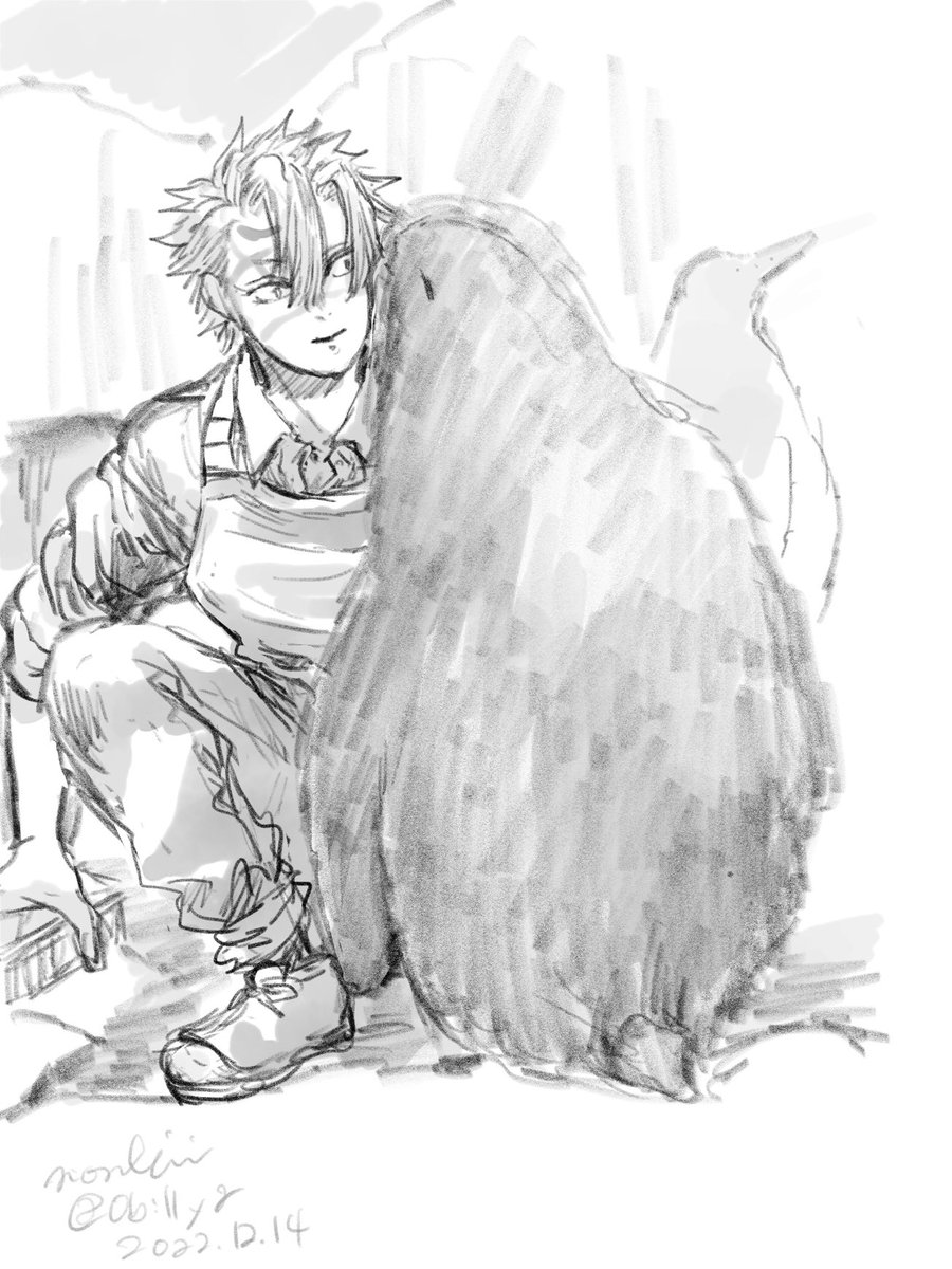 先日飼育員さん大好き🐧をさねで描いた 