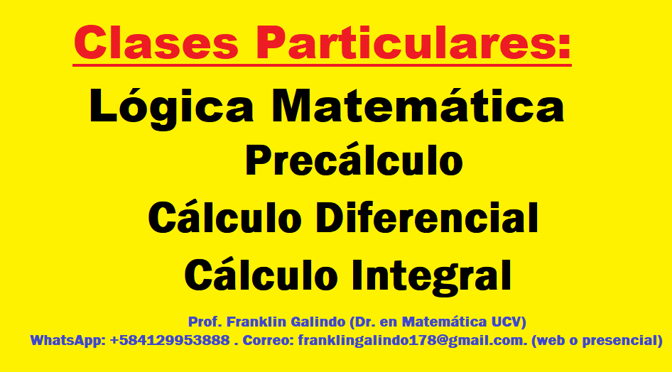 FourierGauss's tweet photo. Se ofrecen clases particulares de Lógica Matemática, Cálculo Diferencial y Cálculo Integral. Prof. Franklin Galindo. Dr. en Matemática UCV. Vía web o presencial. Contacto: franklingalindo178@gmail.com, +584129953888 (whatsapp). https://t.co/XYE10paeja
