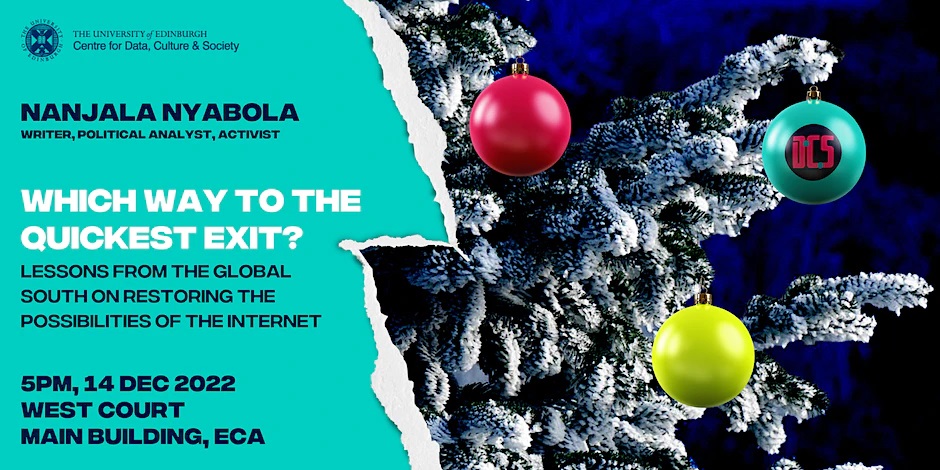 eca_edinburgh's tweet photo. CDCS Annual Lecture 💬💡

Join @EdCDCS tomorrow for their annual lecture! Nanjala Nyabola will explore our relationship with the internet and what the future may hold.

14 Dec at 5pm in the ECA West Court. 

🔗 https://t.co/N0oJh7xRF2 https://t.co/tgn0M3vOyL
