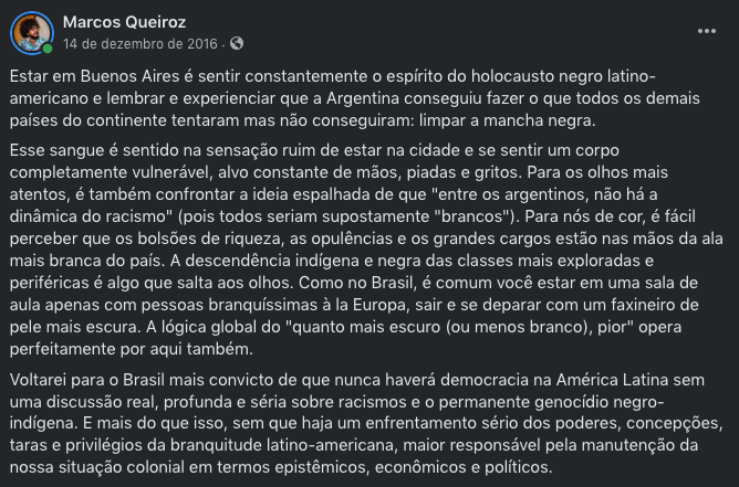 marcosvlqueiroz's tweet photo. Há alguns dias, a historiadora Erika Edwards publicou texto para pensar a ausência de jogadores negros na seleção da Argentina. Desde então, ela tem sofrido ataques bizarros, inclusive a pecha de racista (risos). Hoje bateu essa memória da segunda vez que estive em Buenos Aires. https://t.co/WvcOeTA6OR