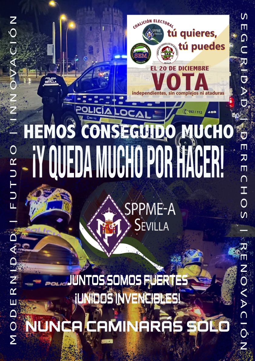 El día 20 necesitamos tu #voto, para que durante las mesas de negociación haya quién te defienda 💪

¡¡¡Y nadie se aproveche de tu trabajo!!!

✅ <a href="/SEMaytodSevilla/">SEM. SINDICATO DE EMPLEADOS MUNICIPALES</a> <a href="/SAB_Sevilla/">Sind. And. Bomberos</a> Sppme-A Sevilla

🫵 tú quieres, tú puedes 🫵

#ApoyaTuCoalición el #20diciembre #Vota 🗳️