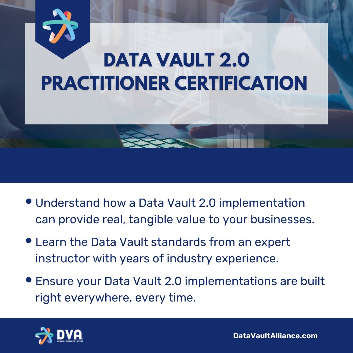 🔹CVDP2
🔹Certified Data Vault Practitioner
🔹Data Vault 2.0 Practitioner
🔹DV2.0 Practitioner
🔹DV2 Practitioner

How ever you may say it, just make sure you do it right!

Data Vaults Done Right, Everywhere, Every Time ™  -DVA

DataVaultAlliance.com

#DataVault #Certification