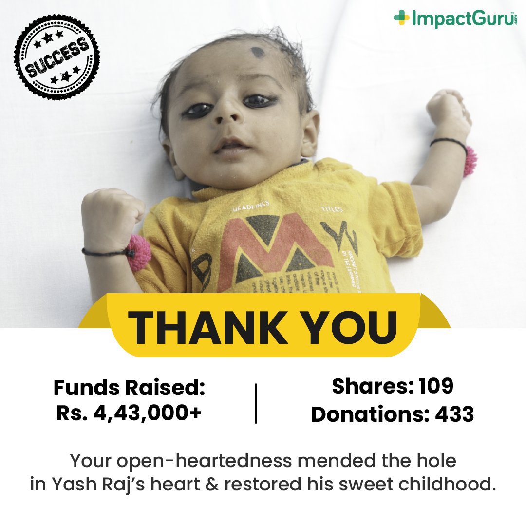 ImpactGuru's tweet photo. Kind donors united & made sure baby Yash Raj’s heart continues to beat by gifting him a new pain-free life. Our way of manifesting happiness on your feed today!
#SuccessStory #StrangersHelpingStrangers https://t.co/IH1LTaD598