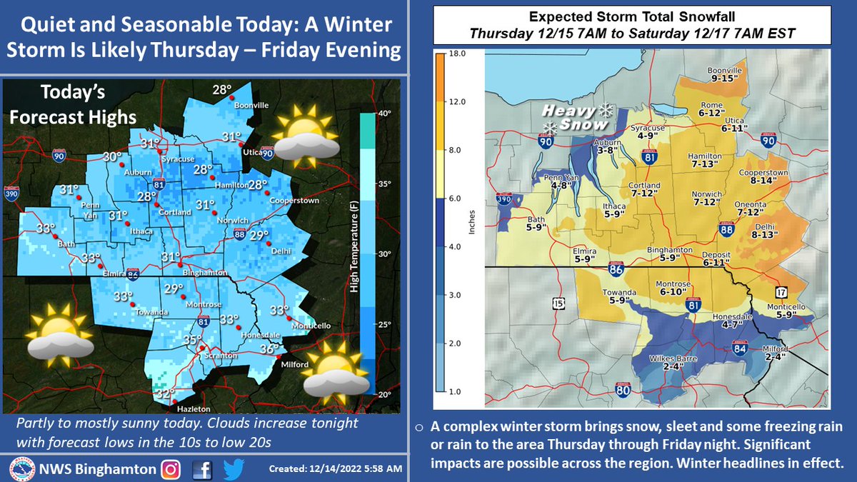 NWS Binghamton on Twitter "Quiet weather today & seasonably cold. Confidence is increasing that