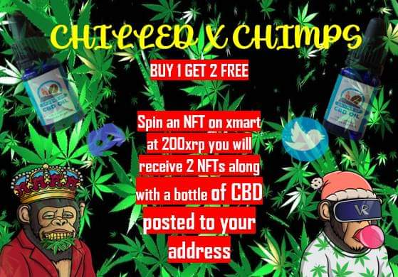 chimps_xrpl's tweet photo. 🐒 PROMOTIONAL OFFER 🐒

To celebrate the change from IOU TOKENS TILL XRP per spin 🥳

We are running a special offer spin an NFT at 200 XRP &amp; receive another NFT and a free bottle of CBD oil for a more natural healing 🌿

https://t.co/6GcKeiJPPb
💚+RT
#XRP #NFTs #cbdoil #xrparmy https://t.co/qXPe5B3EKi